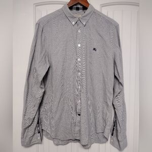 Burberry Brit Blue Micro Check Button Down Knight Logo Cotton Poplin Men's Large